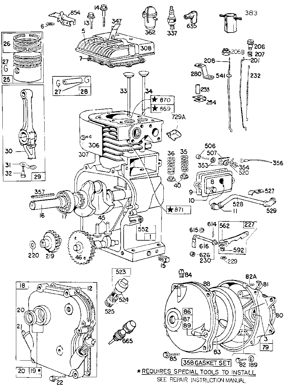 Cylinder,gearcase,piston Grp Diagram and Parts List for 130252-0350-XX  Briggs and Stratton Engine
